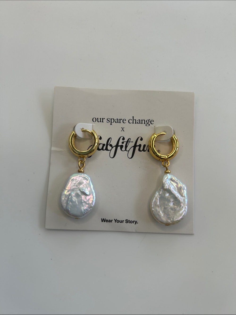 Our Spare Change x FabFitFun Isla Pearl Hoop Earrings NWT